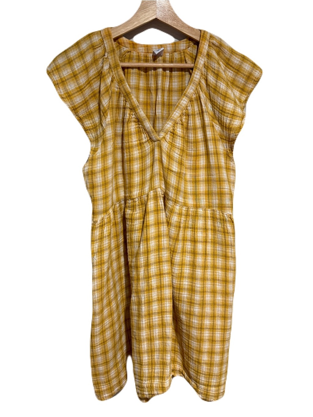 Old Navy Women’s Mustard Plaid V-Neck Casual Dress